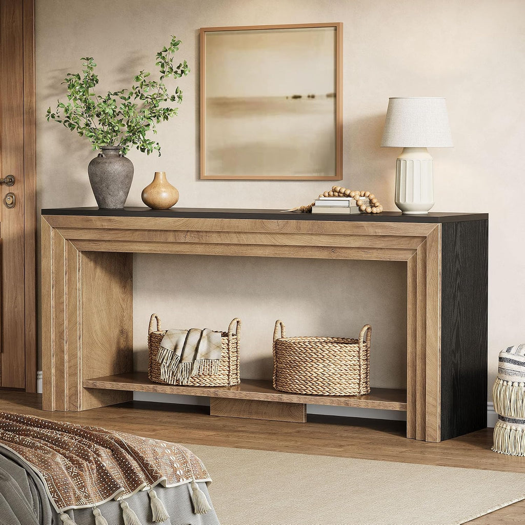Tribesigns 70.9 Inch Narrow Console Table, Farmhouse 2-Tier Wooden Sofa Table with Storage, Space-Saving Behind Couch Accent Table for Living Room, Entryway, Hallway and Foyer