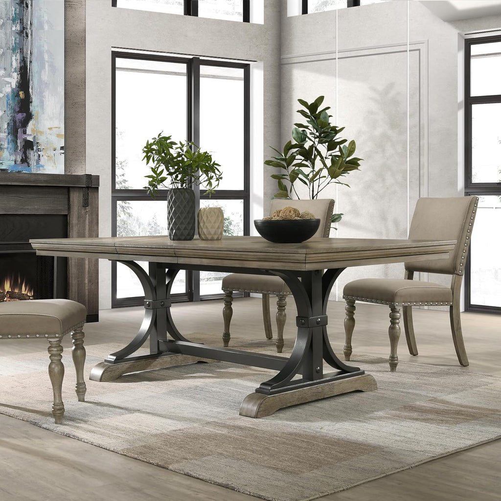 Roundhill Furniture Birmingham Dining Set, One Size, Driftwood Finish
