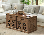 RALGEND Walnut Farmhouse End Table with Charging Station, 24" Large Sofa Side Table with Drawer, Large End Table for Living Room, Wooden Nightstand with Outlet, Square, Walnut
