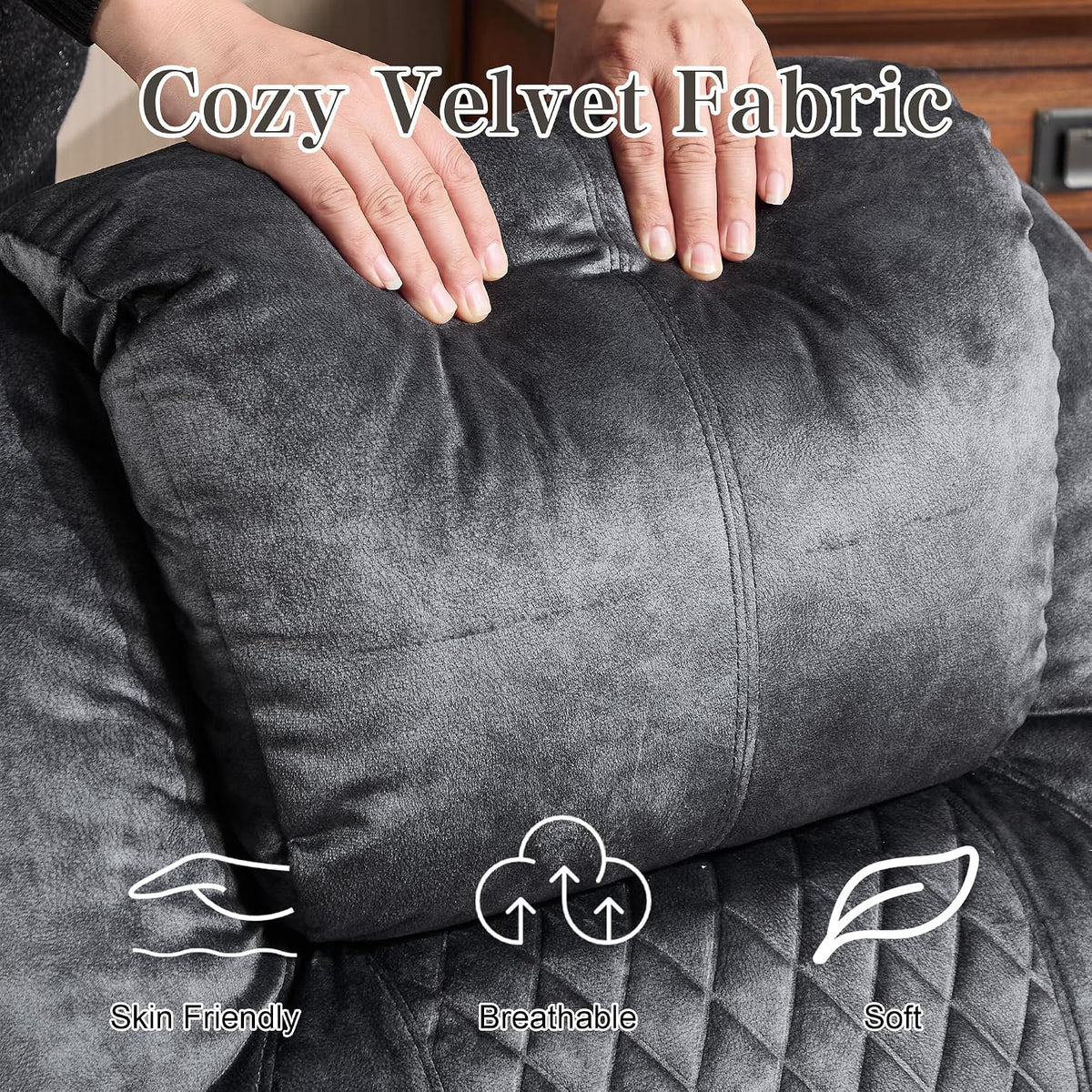 AHMED Dual Motor Power Swivel Rocker Recliner Chair, Velvet Grey | Electric Glider Rocking Chair, Massage & Heat, Cup Holders, LED Lights, USB A/USB C Ports