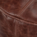 SIMPLIHOME Connor 18" Wide Round Pouf in Distressed Brown Genuine Leather | Boho footstool, extra seating for living room or bedroom with polystyrene filling, assembled; pouf ottoman or floor cushion.