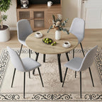 Round Dining Table Set for 4, Rustic 36" Circle Kitchen Table and 4 Gray Linen-Cotton Dining Chairs, Solid Metal Frame, Space Saving Wood Small Kitchen & Dining Room Furniture