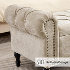Storage Bed Bench for Bedroom, Chenille 67" End of Bed King Size Benches with Armrest, Tufted Button Upholstered Ottoman Bench for Living Room, Entryway, Khaki