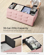 SONGMICS Storage Ottoman Bench, 43.3 Inches Velvet Foldable Foot Rest | Foot Rest, End of Bed Bench, Load up to 660 lb, Jelly Pink, MINOTA Collection ULSF277R01