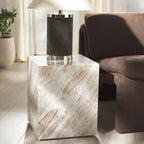 SAFAVIEH Couture Collection Katharina Brown/White Marble Plinth Accent Table (Fully Assembled)