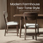COLAMY Solid Wood Dining Chairs Set of 6, Mid Century Modern Upholstered Kitchen Chairs with 3.3" Thick Cushion, Farmhouse Dining Room Chairs with Level Legs & Wire-Brushed Finish, Brown