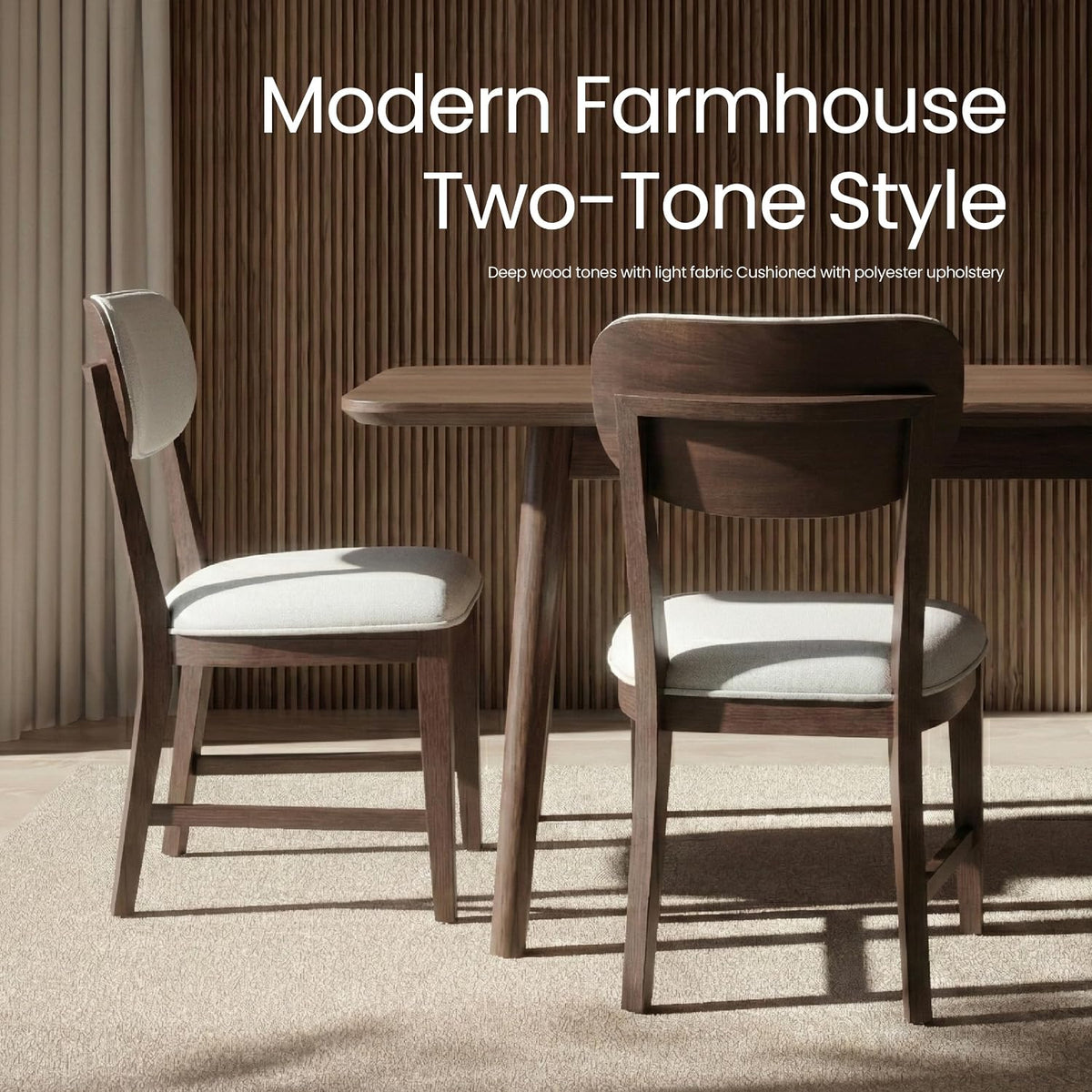 COLAMY Solid Wood Dining Chairs Set of 6, Mid Century Modern Upholstered Kitchen Chairs with 3.3" Thick Cushion, Farmhouse Dining Room Chairs with Level Legs & Wire-Brushed Finish, Brown