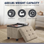 Ornavo Home Small Rectangle Storage Ottoman with Legs, 12x16x12, Tan/Taupe | Foot Rest Stool Seat; Holds Up to 600 lbs; Ideal for Living Room, Bedroom, Home Office or Dorm