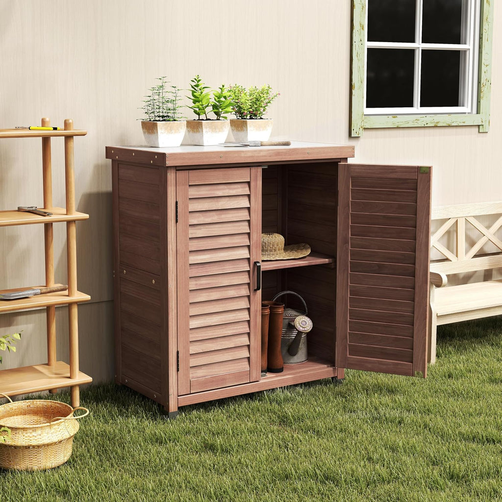 32" Solid Wood Modern Sideboard, Farmhouse Buffet with Rustic Design, Storage Cabinet for Dining Room with Ample Storage for Outdoor Patio Garden Spaces, Brown