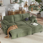 Hanherry 81" Sectional Couch with Pull Out Bed,3 Seat Corduroy Sleeper Sofa with Storage Ottoman & USB Charging,Comfy L Shaped Modular Couches for Living Room,Apartment