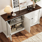 ONBRILL 63 Inches Buffet Cabinet with Storage, Large Sideboard Cabinet with 4 Barn Doors, Adjustable Shelves, Wood Coffee Bar Station for Kitchen, Living Room, Off White