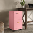 Lavish Home 2-Drawer Wooden File Cabinet with Lock, Pink, 16” x 27” | Rolling Filing Organizer with Deep Drawer Storage for Under the Desk, Home, or Office