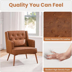 Yaheetech Accent Chair, Mid-Century Modern Armchair, Retro Brown | Faux Leather Chair with Lumbar Pillow, Comfy Upholstered Reading Chair for Living Room, Bedroom and Small Spaces