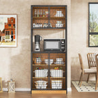 VECELO 72in Tall Kitchen Pantry Cabinet Set of 2 with Doors and Shelves, Large Freestanding Storage Cupboard with Countertop Hutch, Oak