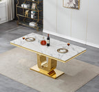 SSLine Modern White Marble Dining Table Set for 4,Luxury 68" Faux Marble Kitchen Table with Velvet Tufted Chairs for 4,5-Piece Dining Room Table Set with Gold Stainless Steel U-Shape Base