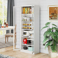 Kitchen Pantry Cabinet, 72" H Storage Cabinet with Glass Doors and Adjustable Shelves, Spacious Cupboard with Round Handles, Metal Kitchen Cabinet for Dining Room, Living Room, White