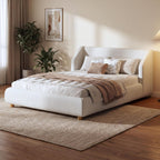 Christopher Knight Home Astry Boucle Upholstered Queen Size Bed Frame with Wingback Headboard, Modern Queen Bed Frame and Headboard, Wooden Slats Support, Easy Assembly, No Box Spring Needed, White