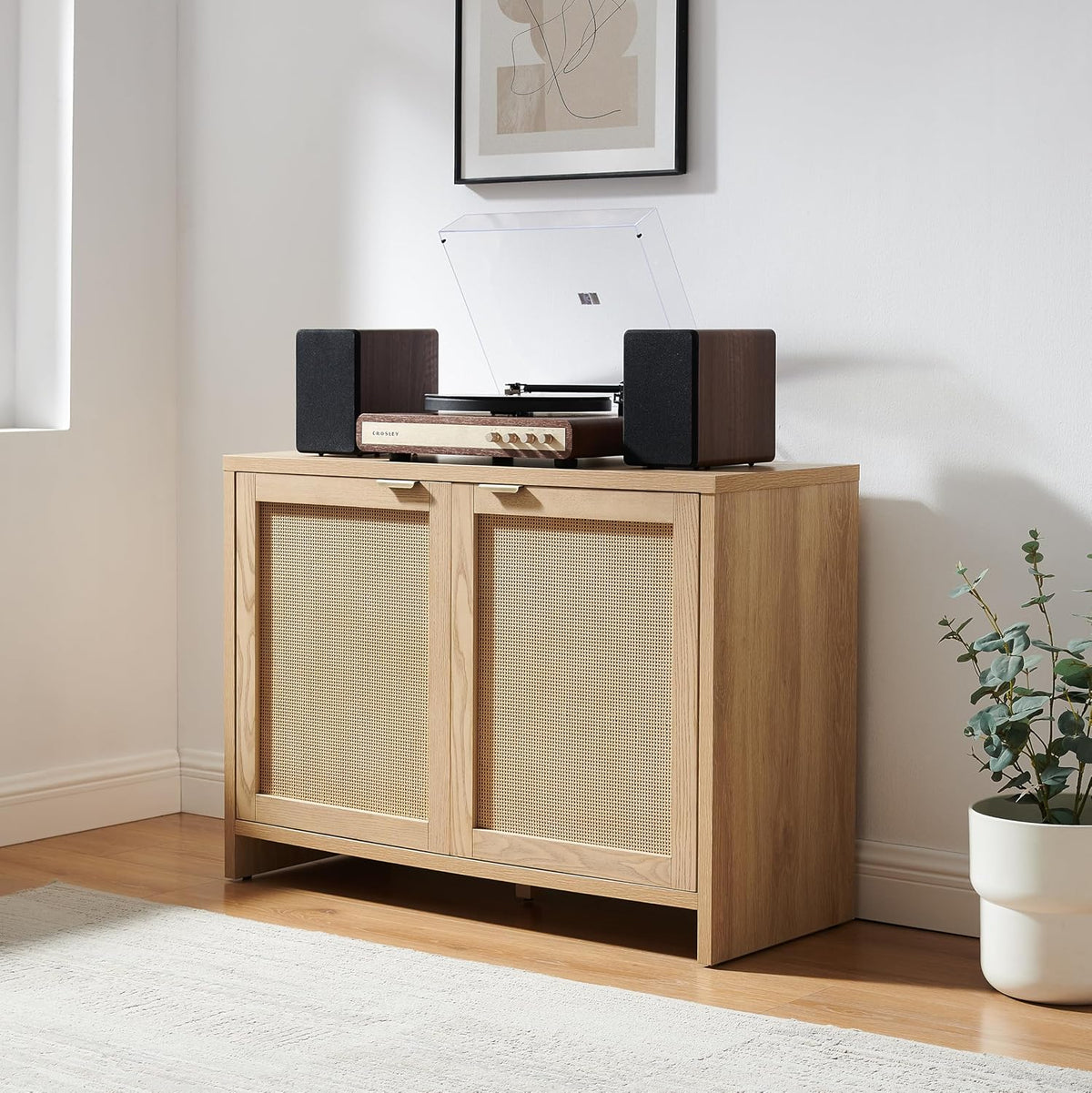 Crosley Furniture Kenji Record Player Cabinet with Vinyl Storage, Media Stand, Modern Home Organizer, Ash