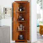 Corner Pantry Cabinet 4-Tier Oak MDF 72H 8 Doors | MDF construction, oak finish, corner pantry cabinet, 8 doors, 4 shelves, 24.4W x 12.2D x 72H