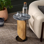 SAFAVIEH Home Collection - Kokhy Side Table, Natural Wood Base with Round Black Marble Top, Drink Table (ACC5504A)