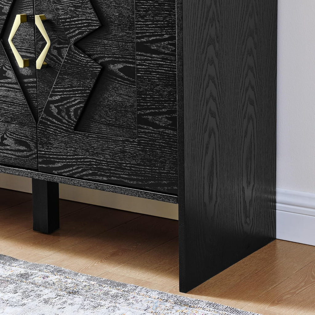LKTART 60" Black Sideboard Buffet Cabinet,Modern Accent Credenza Storage Cabinet with 4 Doors,Media Console Table for Living Room Entryway