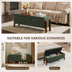 47'' Modern Storage Ottoman Benches with Walnut Wood Legs Ottoman Bench with 22 Gallons Storage Space Fabric Upholstered Seating End of Bed Bench for Bedroom for Livingroom Green