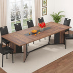 chartustriable Dining Table for 8-10 People,94" Large Modern Kitchen Table W/Built-in Table Runner Design,Brown&Black Industrial Rectangular Dinner Table,Waterproof Wood Table Sturdy Base,280lbs Load