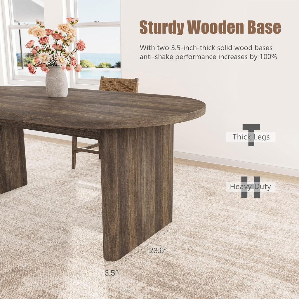 IDEALHOUSE 70.8" Oval Dining Table for 4-8, Wood Kitchen Table with Double Pedestal Base, Spacious Dining Room Table for Kitchen, Living Room, Reception Area, Natural Finish, Brown