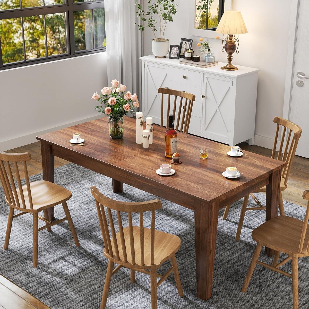 71"-106" Transformer Extendable Dining Table for 4-12 People, Space-Saving Extra Long Transformer Table with Extension Leaves Holder, Walnut