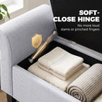 HOMCOM 47" Storage Ottoman Bench, Tufted Long Ottoman with Storage Chest, Rolled Arms, Safety Hinge, Wooden Legs, Upholstered End of Bed Bench, 528 lbs for Bedroom, Entryway, Living Room, Light Gray