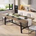GarveeHome 63-83" Extendable Dining Table, Industrial Rectangular Dining Room Table for 6-8 People, Expandable Kitchen Table with Heavy Duty Metal Frame for Dining Room, Kitchen & Parties, Rustic Pear