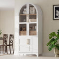 71" Tall Arched Kitchen Pantry Cabinet with Door Shelves, Farmhouse Kitchen Storage Cabinet with Adjustable Shelves, Hidden Drawer & Glass Door, Cupboard for Kitchen, Dining Room, White