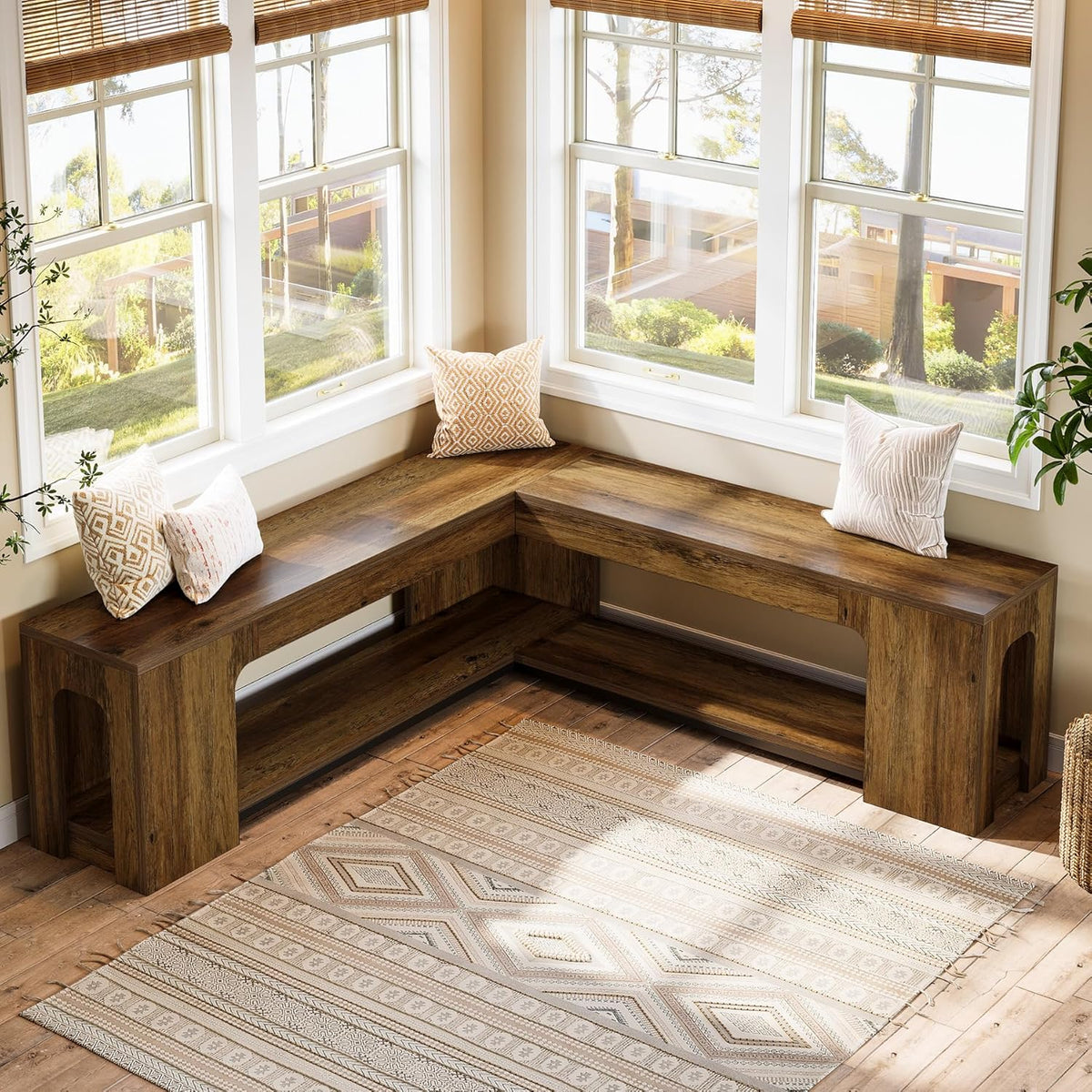 Tribesigns L Shaped Corner Bench, 47.24" Farmhouse Breakfast Nook Bench with Removable Seat Cushion, Corner Bench for Kitchen, Dining Room, Living Room