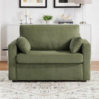 Twin Size Sofa Bed 47.2" Sleeper Sofa Loveseat Sofa with a Foldable Mattress, a Foldable Side Table, a Side Storage Pocket and Two USB Ports for Living Room, Green