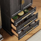 78.2" Tall Farmhouse Kitchen Pantry Cabinet with 8 Door Shelves, Storage Cupboard with 3 Adjustable Shelves, 3 Large Drawers,for Dining & Bathroom (Ash Black-J)