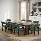 Set of 6 Dining Leather ArmChairs with Casters,Green PU, 360° Move | Accent Kitchen Chairs with Wheels, Captain's Rolling Poker Table Chair Set, Button Tufted Cushion, Open Back, for Home Office