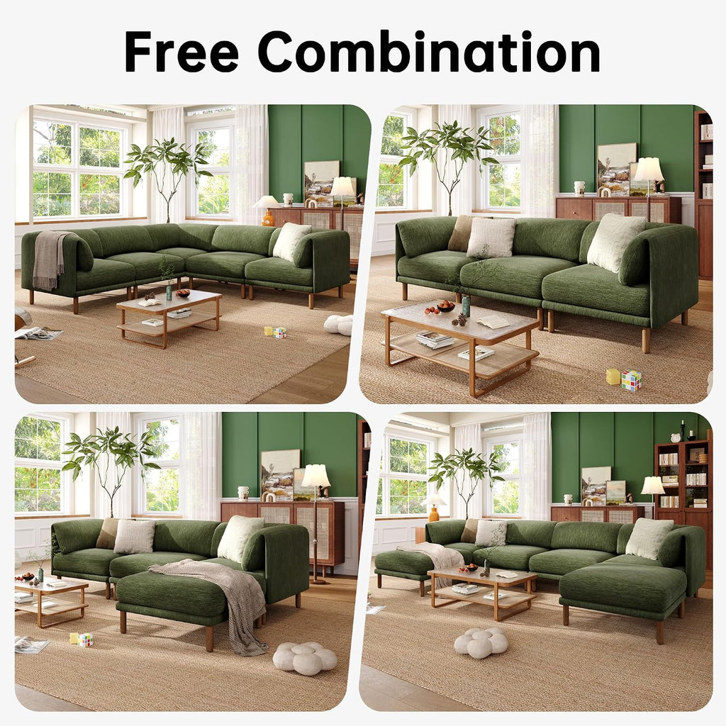 Cloud Sectional Couches for Living Room,Modular Sectional Sofa,Green | Extra Deep 8 Seater,Mid Century Modern Oversized Couches With 2 Ottoman,Solid Wood Leg,Large Sofa for Big Space,Office