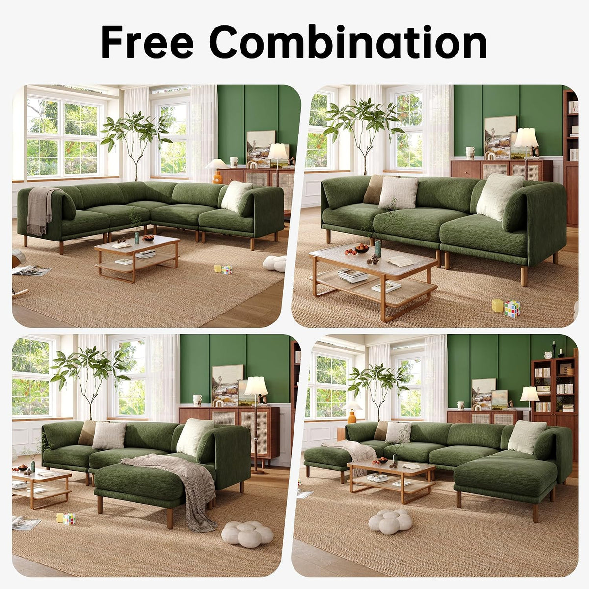 Cloud Sectional Couches for Living Room,Modular Sectional Sofa,Green | Extra Deep 8 Seater,Mid Century Modern Oversized Couches With 2 Ottoman,Solid Wood Leg,Large Sofa for Big Space,Office