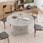 43.3in-59in Extendable Round Dining Table for 4-8, Modern Expandable Kitchen Oval Dining Table, Space Saving Circle Dining Room Table with Storage Shelf for Kitchen Living Room (Grey)