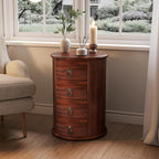 LITTLE TREE Night Stand Set of 2, Small Solid Wood Side Table with 4 Drawers, Mid Century Round End Tables with Storage for Living Room, Bedroom, Small Spaces, Couch, Bedside, No Assembly Required