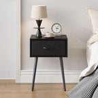 Small Black Nightstands Set of 2, Bedside Table with Fabric Drawer, Modern End Table with Metal Leg, Couch Side Table for Bedroom Living Room, Sofa, Office LNT504B