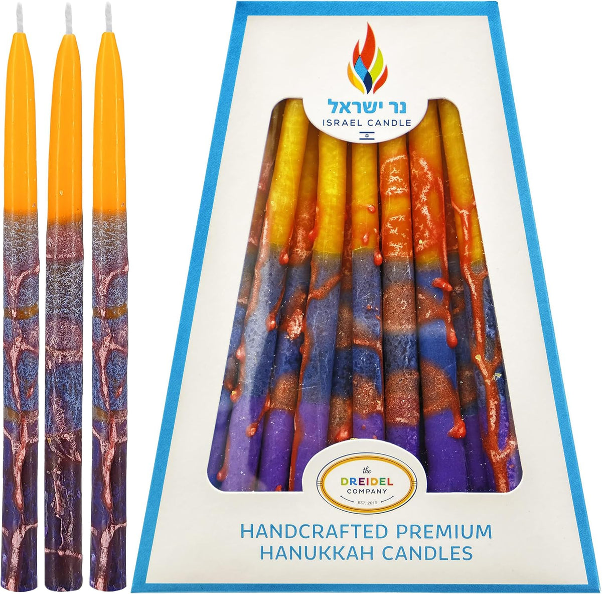 Hanukah Candle Dripless Chanukah Hanukkah Candles Decorative Purple, Blue, Orange Orange Frosted Stripes - 45 Candles 1-Hour Burn Time