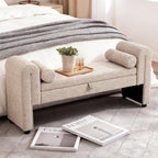 60.5" End of Bed Bench, Velvet Bedroom Bench,King Bed Bench,with 2 Pillows,Upholstered Bench,Suitable for End of Bed, Entryway Living Room,Bedroom. (Linen Apricot)