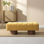 Merax 50" Upholstered Chenille Dining Bench Entryway End of Bed Ottoman Bench for Living Room Bedroom Dining Room, Wood Leg, Bear 300 LBS, No-Assembly (Yellow)