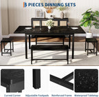 IDEALHOUSE 5-Piece Extendable Dining Table Set for 6-8 People, 63 Inch Kitchen Table with 2 Benches & 2 Stools, Space Saving Modern Dining Room Furniture, Black