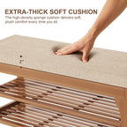 PETKABOO 39.4" Shoe Storage Bench with Cushion, Bamboo Shoe Rack Bench, 2-Tier Entryway Shoe Organizer, Supports up to 380 LB, for Hallway, Bedroom, Closet, Living Room