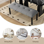 GDFStudio Upholstered Dining Bench with Tufted Linen Seat and Rubber Wood Frame, Modern Entryway Bench Seating for Kitchen Bedroom Living Room, Comfortable Padded Bench, Gray