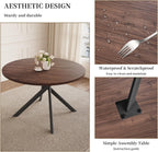 HIPIHOM 45.3 Inch Round Dining Table Set for 4, Mid Century Modern MDF Coffee Set for Dining Room Kitchen Apartment (Dark Walnut Table + 4 U-Shaped Black Chairs)