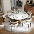 POVISON 59" Round Dining Table for 6 with Lazy Susan, Glossy White Sintered Stone Dining Tabletop with 31" Lazy Susan, Bronze Carbon Steel Pedestal, Modern Dining Table for Living Room (Table Only)