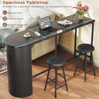 Fluted Bar Table and Chairs Set, 55'' Long Bar Tables with 2 Stools, 3 Piece Counter Height Dining Table for 2, Space Saving Kitchen Table for Bar, Dining Room, Kitchen, Breakfast Nook Corner, Black